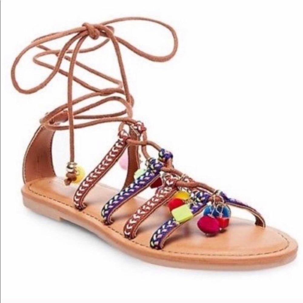 Lace up Pom Pom sandals